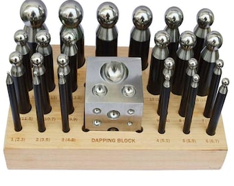 24 PCs Doming Block & Punch Set with stand Steel Dapping Metal Shaping Tool Kit.