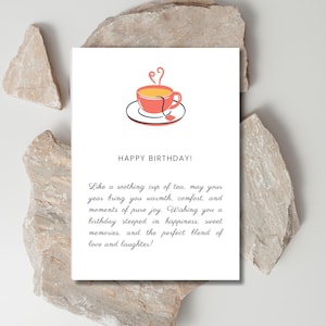 Cartão temático de chá para impressão, cartão de aniversário, feliz aniversário, cartão para ela, cartão para ele, presente personalizado, digital, presente, amante de chá, xícara de chá