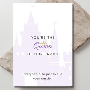 Sweet Card for Mum – You&#39;re the Queen of Our Family – Printable Violet Castle Design – Instant Download