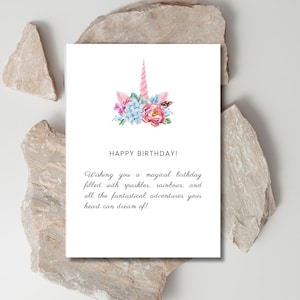 Druckbare Einhorn Karte, funkeln, alles Gute zum Geburtstag, Karte für sie, personalisiertes Geschenk, Digital, Freundin, Blumen, Wunsch, Floral, Einhorn, Magie