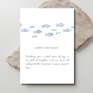 Carte poisson imprimable, mer, océan, joyeux anniversaire, carte pour elle, carte pour lui, cadeau personnalisé, numérique, vagues, eau, pêche, bleu, cadeau