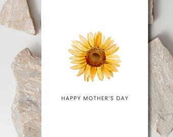 Tarjeta floral imprimible para el Día de la Madre: Diseño de acuarela de girasol. Descarga digital. Descarga instantánea.