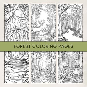 Printable Mystical Forest Coloring Pages: Relaxing Woodland Scenes (Digital Download)