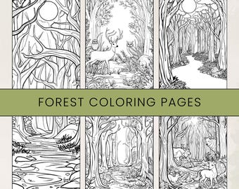 Printable Mystical Forest Coloring Pages: Relaxing Woodland Scenes (Digital Download)