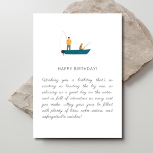 Biglietto di pesca stampabile, barca, buon compleanno, biglietto per lui, regalo personalizzato, digitale, onde, acqua, pesca, blu, regalo, pescatore, cattura