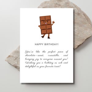Afdrukbare chocoladekaart, verjaardagskaart, gelukkige verjaardag, kaart voor haar, kaart voor hem, gepersonaliseerd cadeau, digitaal, cadeau, chocoladeliefhebber