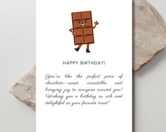 Tarjeta de cumpleaños de chocolate: Regalo imprimible para él/ella (PDF y PNG)