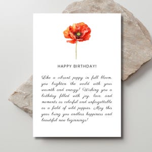 Tarjeta de amapola imprimible, amapolas, feliz cumpleaños, tarjeta para ella, regalo personalizado, digital, novia, flores, deseo, florecer, floral, amapola roja