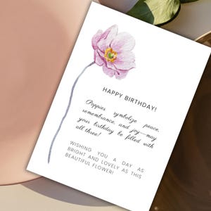 Druckbare Mohn Karte, Mohnblumen, alles Gute zum Geburtstag, Karte für sie, personalisiertes Geschenk, Digital, Freundin, Blumen, Wunsch, Bloom, Floral, rosa