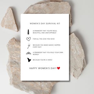 Cartão para o Dia da Mulher para Imprimir, Kit de Sobrevivência, Feliz Dia da Mulher, Mulheres, Mulher, Cartões para Ela, Presente Personalizado, Digital, Batom, Varinha, Coroa