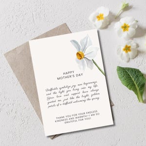 Printable Floral Mother&#39;s Day Card, Daffodil, Daffodils, Happy Mother&#39;s Day, Mum, Cards for Her, Personalized Gift, Digital Thank You Card