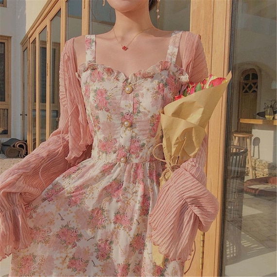 French Floral Fairy Dress,chiffon Slip Fairy Dress,cottagecore Dress,milkmaid  Dress,vintage Victorian Dress,french Gentle Elegant Dress - Etsy Israel