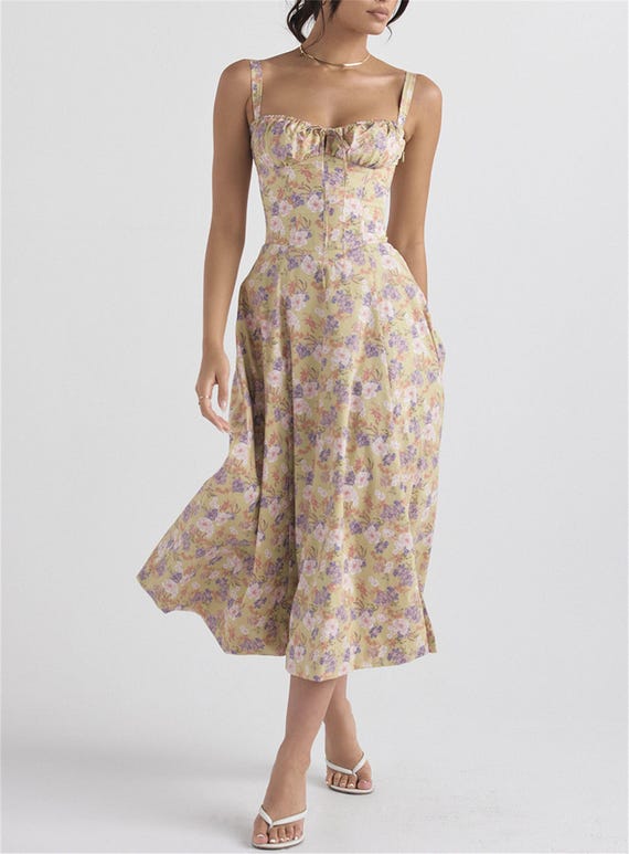 Sleeveless Halter Dress, Slip Dress, Vintage Print Party Dress, Milkmaid  Dress, Stylish Commuter Dress, Side Split Dress, French Fairy Dress - Etsy  Israel