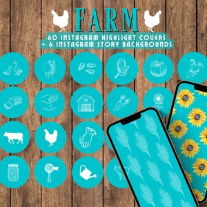 Farm Instagram highlight covers & story backgrounds | Homesteading farming gardening cottage style IG covers. Social media Aqua