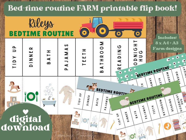 Farm Bed Time Routine | Night Digital Wakeup Flip Chart | Chore ...