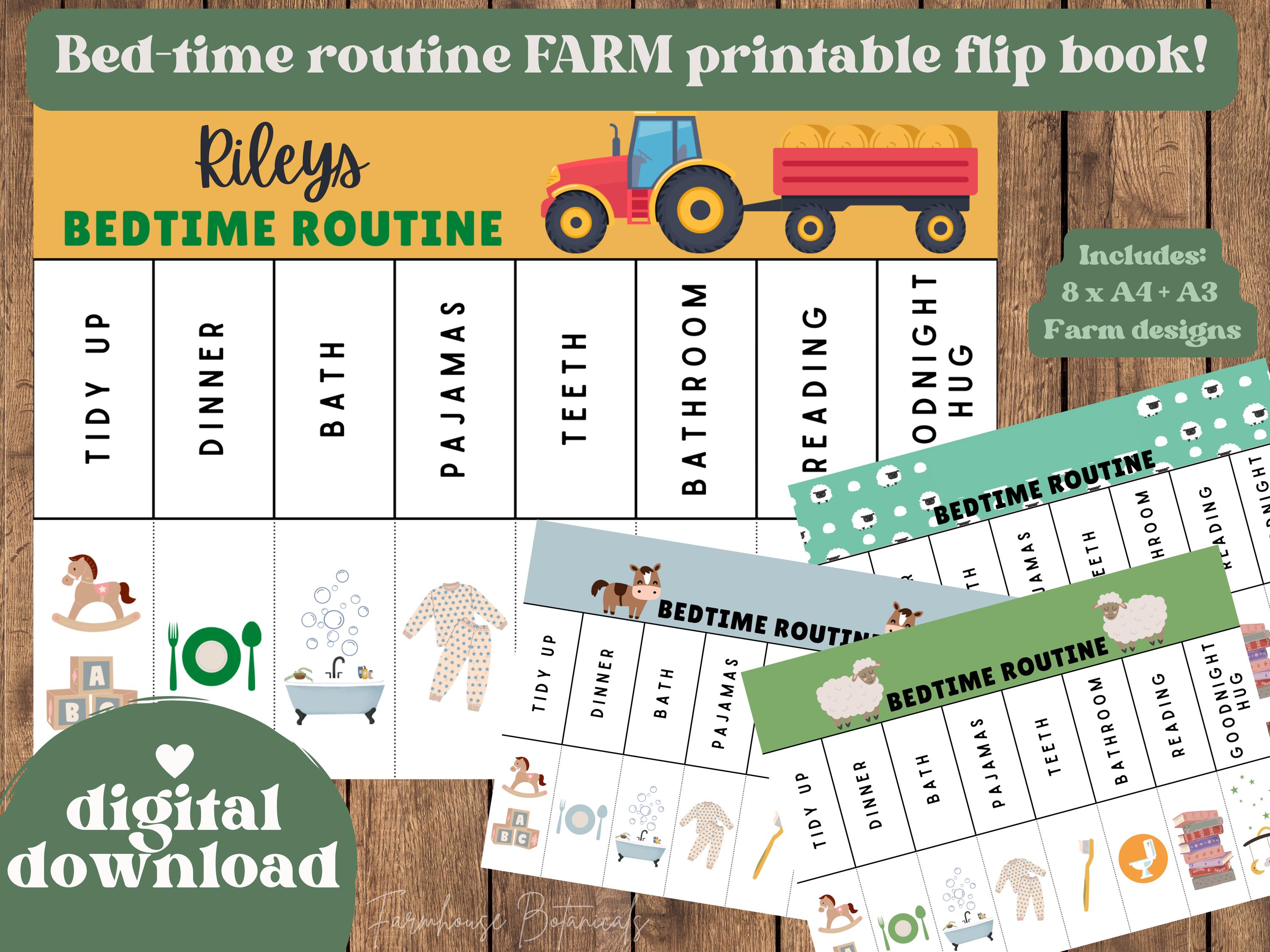 Farm Bed Time Routine | Night Digital Wakeup Flip Chart | Chore ...