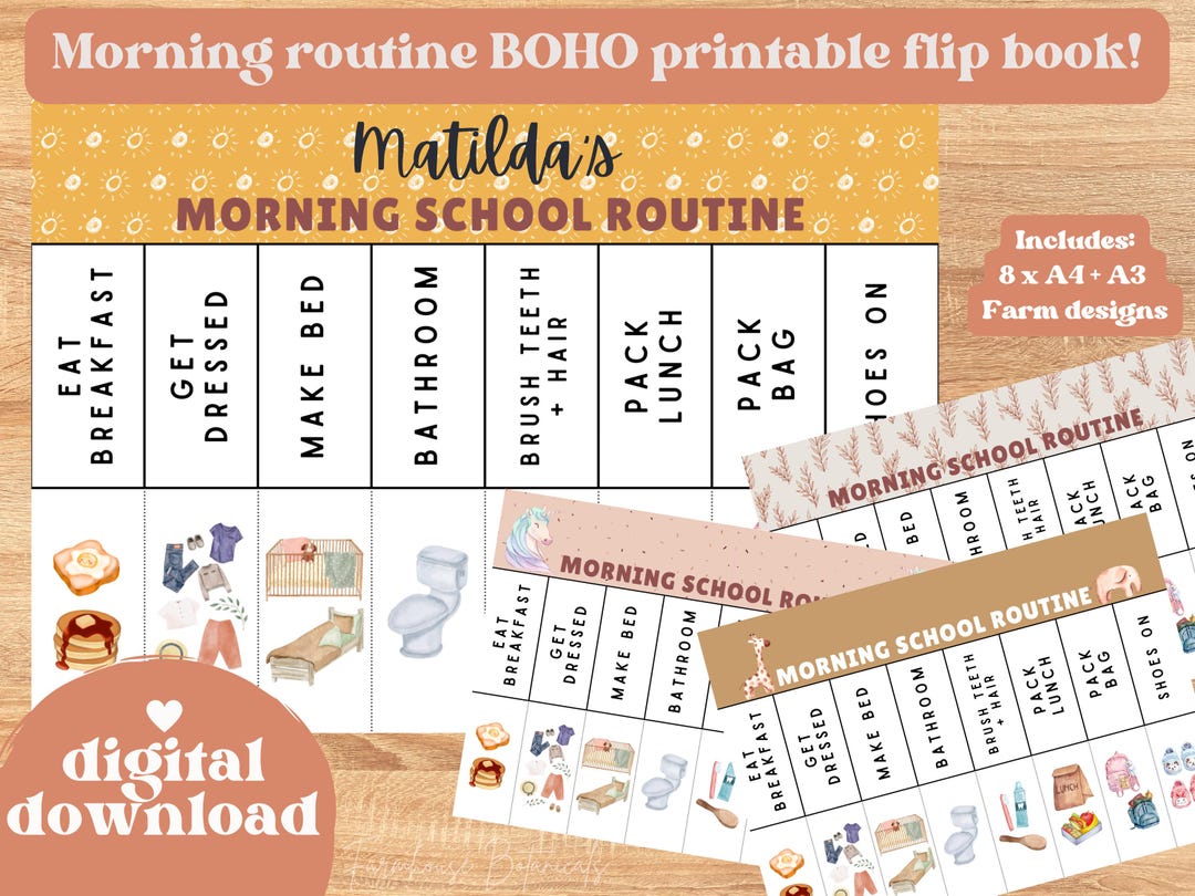 Boho Morning School Routine | Digital Wakeup Flip Chart | Chore ...