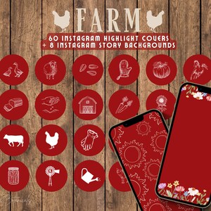Farm Instagram highlight covers & story backgrounds | Homesteading farming gardening cottage style IG covers in red. Social media