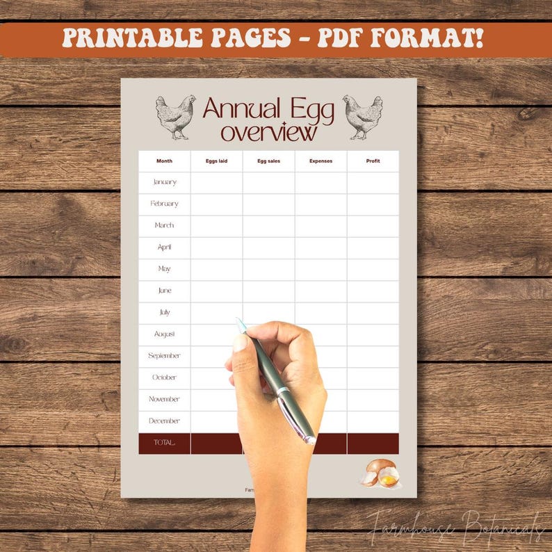 Chicken Egg Tracker Printable | Monthly & Annual Egg Log | Homestead ...