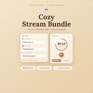 Cozy OBS Widget Bundle | Pomodoro Timer + Task List for Twitch | Study Stream Overlay | StreamElements | Instant Download