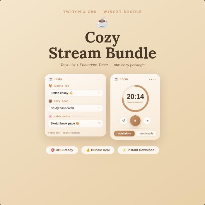 Cozy OBS Widget Bundle | Pomodoro Timer + Task List for Twitch | Study ...
