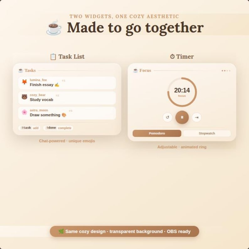 Cozy OBS Widget Bundle | Pomodoro Timer + Task List for Twitch | Study ...