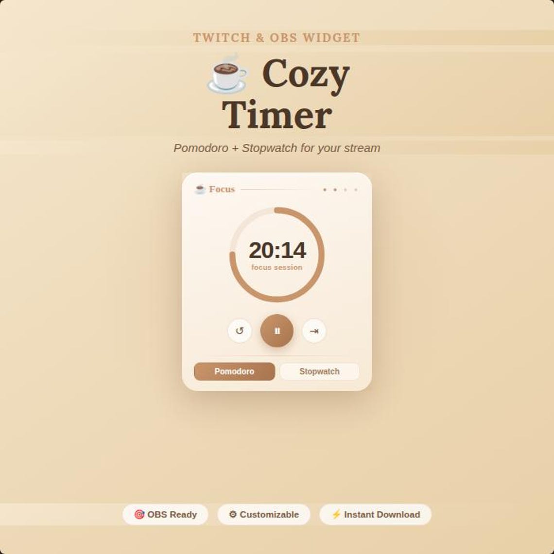 Cozy Pomodoro Timer Widget for Twitch & OBS | Study Stream Overlay ...