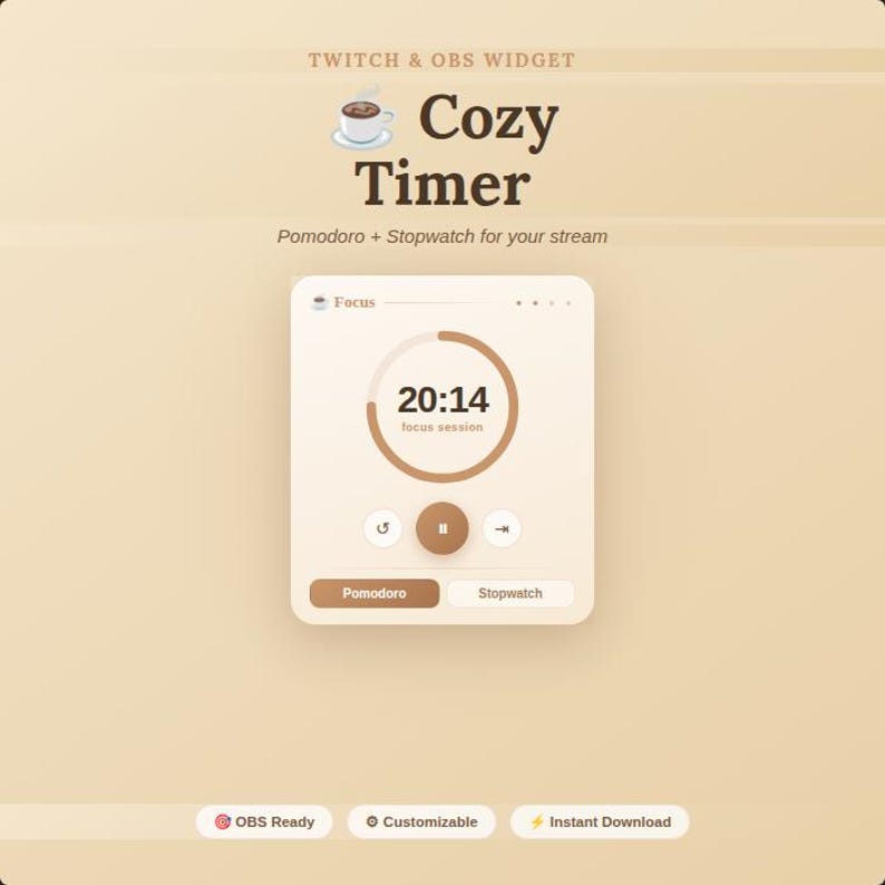 Cozy Pomodoro Timer Widget for Twitch & OBS | Study Stream Overlay ...