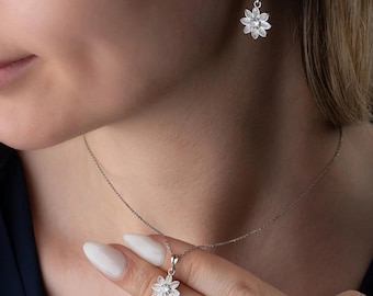 フラワーガールジュエリーセット、フラワーイヤリングネックレスセット