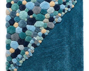 Handmade Wool Pebble River Rock Playroom Rug, 3D Kids Nursery, Montessori Tactile Area Rug