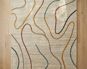 Hand Tufted pet Area Rug, Abstract Organic Line Boho Carpet (5x8)