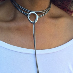 Open Circle Wrap Necklace, Y-Necklace, Lariat, Leather Choker, Choker Necklace, Boho Choker, Wrap Choker, Gift for Her, Bohemian Jewelry image 10