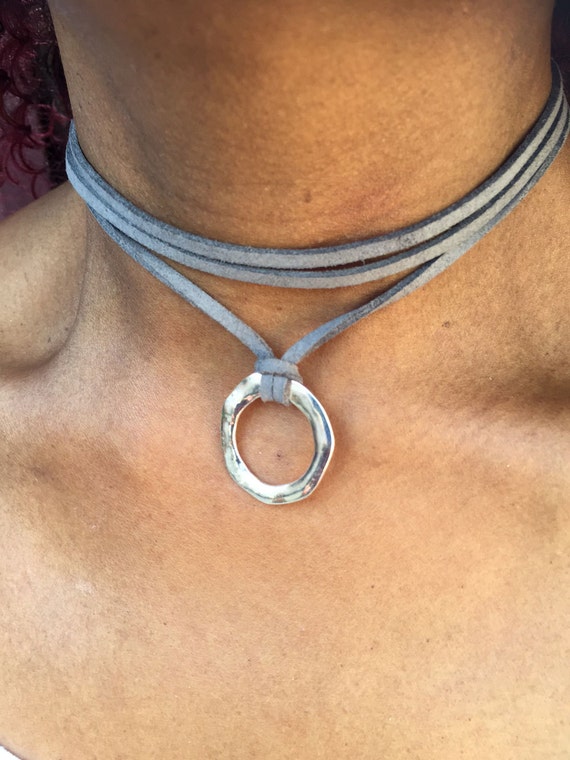 Double Wrap Leather or Faux Suede Choker Necklace Choker Wrap Necklace Necklace Bracelet Circle Ring