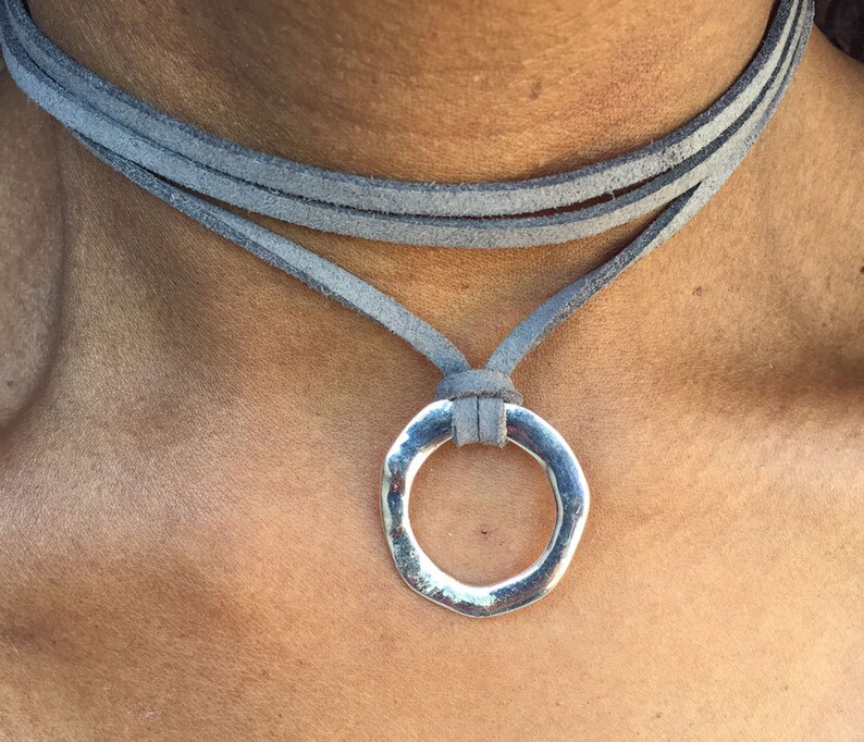Double Wrap Leather or Faux Suede Choker Necklace Choker Wrap Necklace Necklace Bracelet Circle Ring