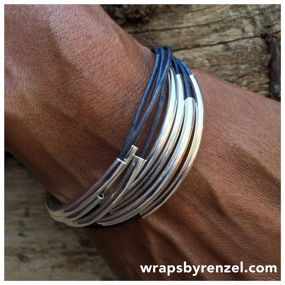 Denim Blue Wrap Bracelet, Leather, Boho, Leather Jewelry, Denim Blue