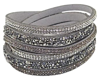 Gray Silver Microfiber Snap Double Wrap Bracelet – Friendship Bracelet