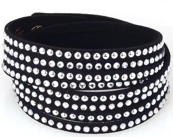Black Single Row Microfiber Snap Double Wrap Bracelet – Boho Friendship Bracelet & Gift for Her