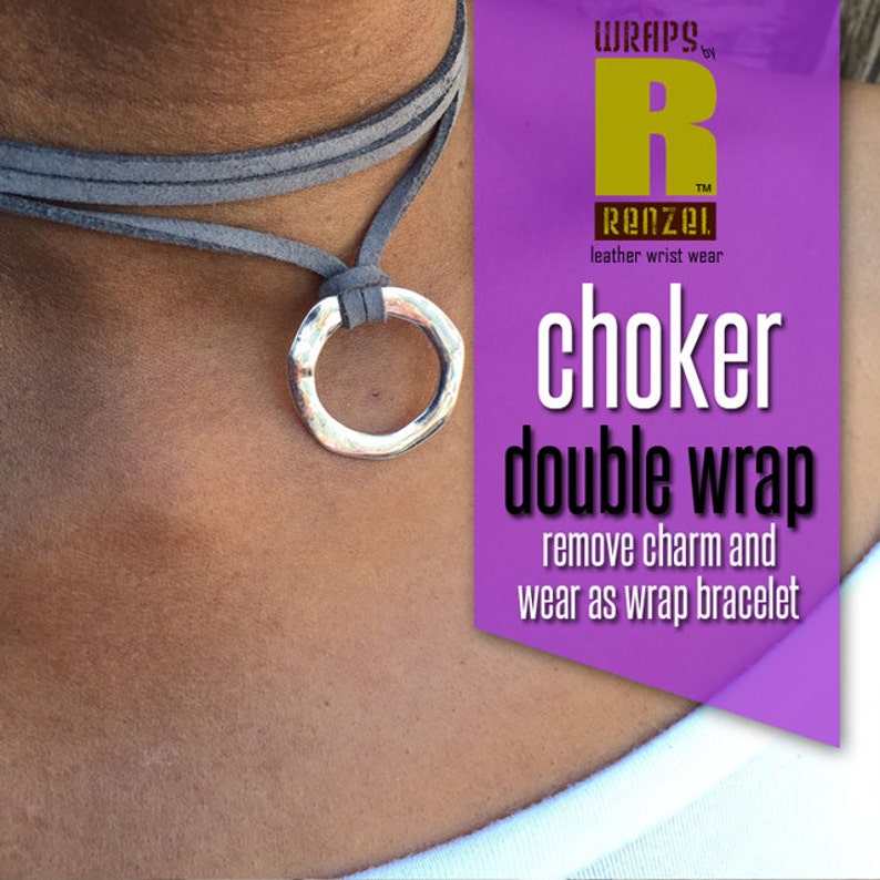 Double Wrap Leather or Faux Suede Choker Necklace Choker Wrap Necklace Necklace Bracelet Circle Ring