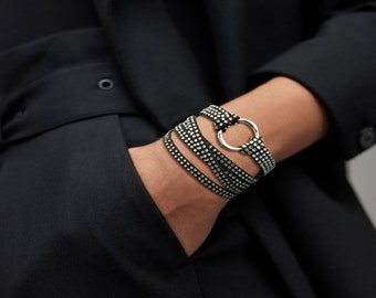 Rhinestone Crystal Wrap Bracelet, Bracelet for Women, Boho Wrap Bracelet, Leather Wrap Bracelet, Silver Wrap, Rhinestone Bracelet