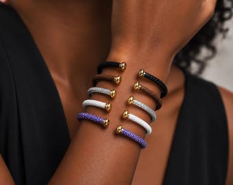 Braided Carbon Steel Bracelet | Gold End Caps, Adjustable, Boho Style