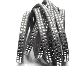 Vegan Gray Faux Suede Rhinestone Triple Wrap Bracelet