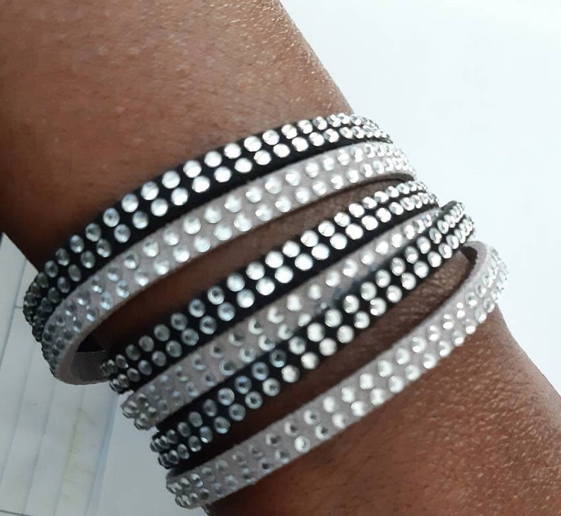 Slake Wrap Bracelet for Women, Slake Bracelet, Bracelet for Women, Crystal, Micro Fiber Bracelet, Silver Wrap, Rhinestone Bracelet image 6