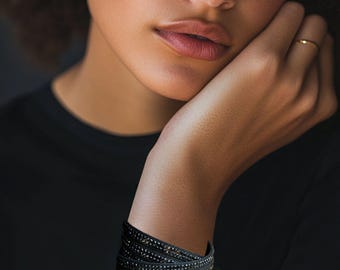 Black Crystal Microfiber Snap Double Wrap Bracelet – Boho Friendship Bracelet & Gift for Her