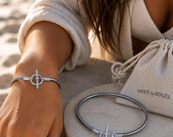 Leather Circle Toggle Bracelet, Silver Plated Toggle Clasp, Bohemian Jewelry, USA Made