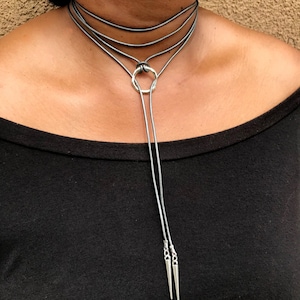 Offene Kreis Wickelkette, Y-Halskette, Lariat, Leder Choker, Choker Halskette, Boho Choker, Wickelhalsband, Geschenk für Sie, Boho Schmuck Bild 7