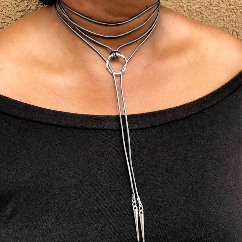 Offene Kreis Wickelkette, Y-Halskette, Lariat, Leder Choker, Choker Halskette, Boho Choker, Wickelhalsband, Geschenk für Sie, Boho Schmuck Bild 7