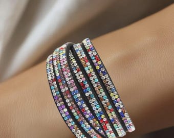 Multi Color Crystal Microfiber Snap Double Wrap Bracelet – Boho Friendship Bracelet & Gift for Her