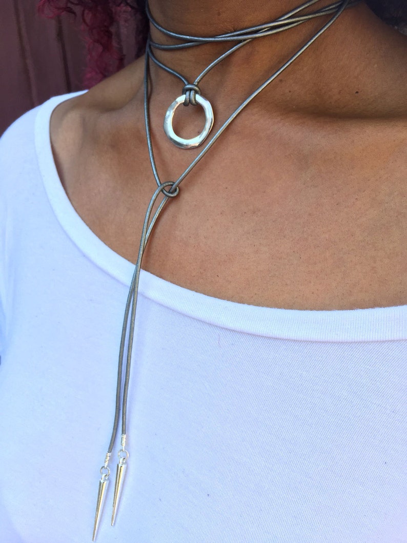 O-Ring Leather Choker, Y-Necklace, Boho Choker, Wrap Choker, Gift for Her, Lariat, Y Necklace, Bohemian Jewelry image 8