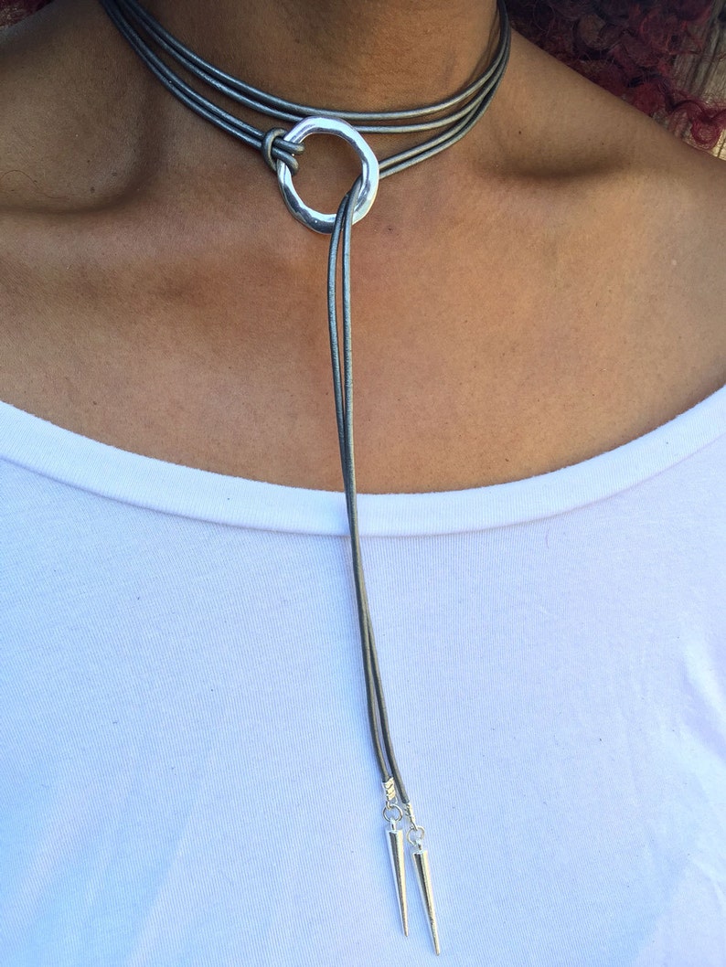 Offene Kreis Wickelkette, Y-Halskette, Lariat, Leder Choker, Choker Halskette, Boho Choker, Wickelhalsband, Geschenk für Sie, Boho Schmuck Bild 10