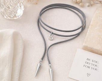 Personalized Bubble Initial Choker Necklace, Leather Cord Choker, Custom Letter Necklace, Silver or Gold Pendant, Gift for Her